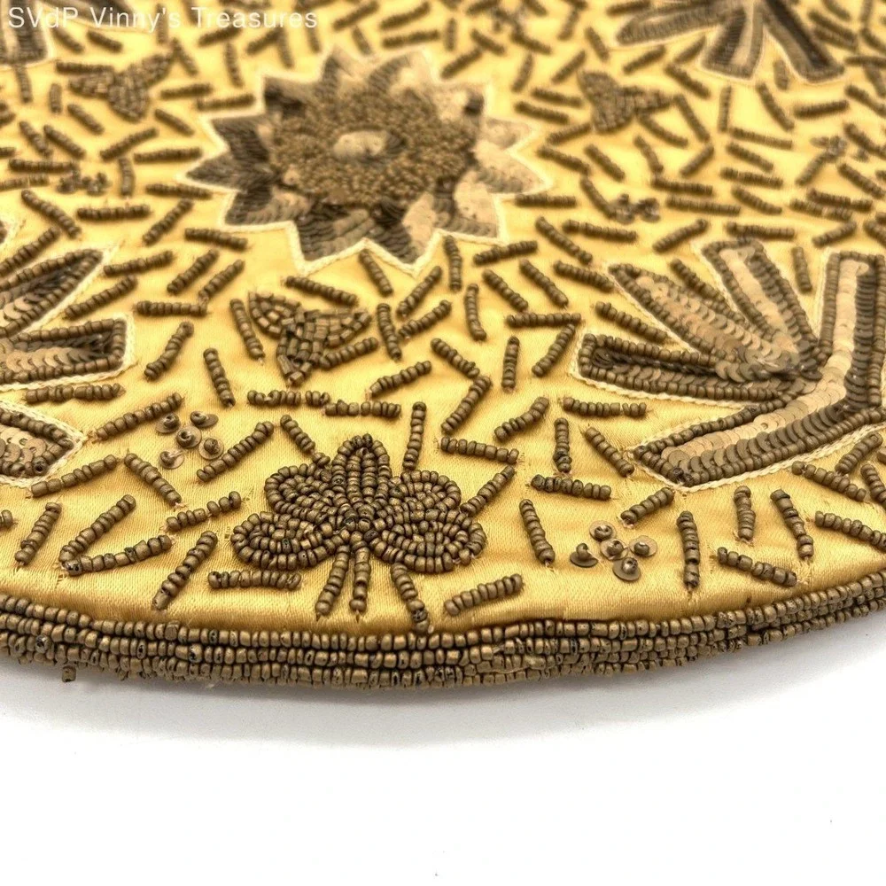 Vintage 90s Toni Women's Gold Bronze Beaded Sequined Floral Hobo Shoulder Bag